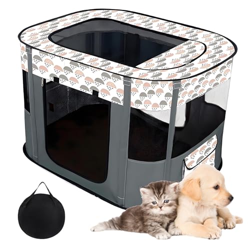 Faltbarer Katzenlaufstall, 70 x 55 x 45 cm, tragbarer Haustier-Laufstall mit Aufbewahrungstasche, Katzen-Hundebox für drinnen und draußen, Reisen, Camping, Grau Faltbarer Katzenlaufstall, 70 x 55 x 45 cm, tragbarer Haustier-Laufstall mit Aufbewahrungstasche, Katzen-Hundebox für drinnen und draußen, Reisen, Camping, Grau von YAOJUCYE