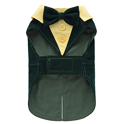 Haustier Hund formelles Outfit Smoking-Hochzeitsfeier Kleid-Hundeanzug Welpen Französisch Bulldogge Gentlemen-Stil Hundehochzeitshemd mit Fliege Kostüm LFXZ20DGrün XL von YAOTT