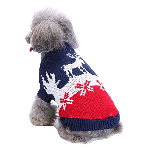 Haustier-Weste Welpen-Katzen-Kleidung Rollkragenpullover Hundepullover Weihnachtsfeiertags-Party-Schneeflocke-Ren-Strickwaren Herbst-Winter-Strickpullover Hundekostüme MYD88Blau XXL von YAOTT