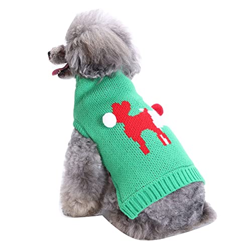 Haustier-Weste Welpen-Katzen-Kleidung Rollkragenpullover Hundepullover Weihnachtsfeiertags-Party-Schneeflocke-Ren-Strickwaren Herbst-Winter-Strickpullover Hundekostüme MYD93Grün S von YAOTT