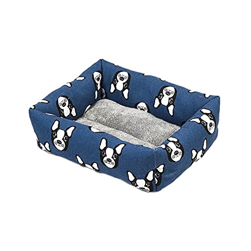 Hundehütte Quadratische Hundehütte ,Super Weiches Haustier-Sofa,Cartoon-Muster Vier Jahreszeiten Haustier Sofakissen Premium-Bettwäsche,Blau,M von YAOTT