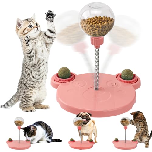 YAOZUP Futterball für Hunde, Wackelndes Hunde Leckerli Spielzeug, Leckerli Ball mit Saugnapf Minzball, Spielzeugball, Fördert langsames Fressen für Katzen (Rosa) von YAOZUP