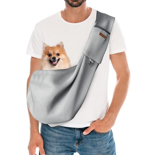 YAOZUP Hundetragetasche für kleine Hunde, Atmungsaktive Haustiertasche bis 6.5kg, Freihändige Hundetasche mit Seitliche Aufbewahrungstasche, Sicherheitshaken, für Spaziergänge, Reisen, Einkaufen von YAOZUP