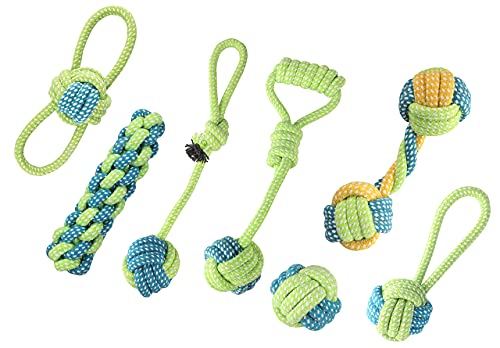 YARCHONN Hundespielzeug, sichere Baumwollfaser, interaktives Spielzeug zum Spielen, Kauen und Training, ideal für kleine und mittelgroße Welpen, 7 Packungen Kombi-Set (grün) von YARCHONN