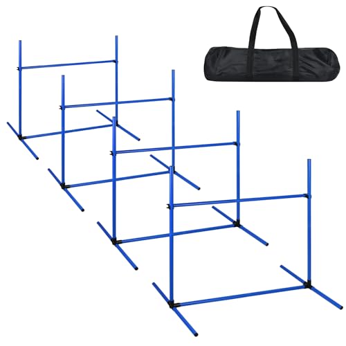 YARDIN Agility Set Hunde Ausrüstungs 4 x Hürden Höhenverstellbar, Agility Hürdenset Slalomstangen mit Tragetasche, Haustier Agility Trainingsgeräten Hunde Training Set, 104 x 70 x 101 cm, Blau von YARDIN