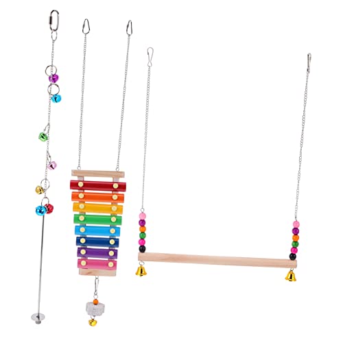 YARNOW 1 Satz 3 Stück Spielzeugset holzbohle holzstangen Huhn Vogelzubehör Vogelspielzeug Vogelperchstand picken Hahn Hühnerstange aus Naturholz Henne Rostfreier Stahl von YARNOW