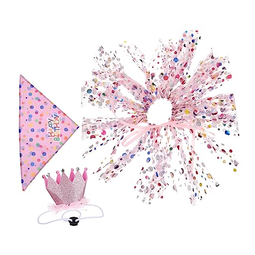 YARNOW 1 Satz Haustier Geburtstag Anzug Schal Hunde-Outfits Bekleidung Hundegeburtstags-Outfit Mantel Kleidung Welpe Partykostüm für Hunde Hundegeburtstagsmütze Hundepartykleid Stoff Rosa von YARNOW
