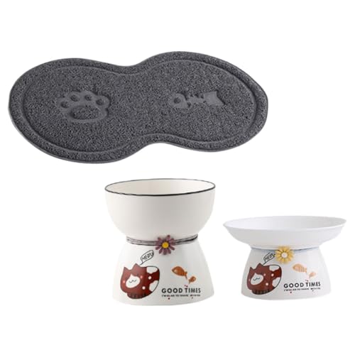 YARNOW Erhöhte Katzennapf Aus Keramik Mit Nackenschutz Für Katzen Praktischer Und Rutschfester Futternapf Für Sicheren Stand von YARNOW