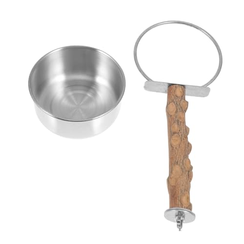 YARNOW 1stück Edelstahl Papageienfutterbox Mit Holzständer Praktische Futter Und Kletterstation Für Vögel Spiel Und Entdeckung von YARNOW