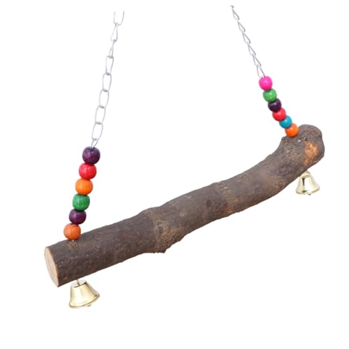 YARNOW Holz Vogel Schaukel Mit Glocke Bunte Perlen Kauspielzeug Für Papageien Und Hühner Bissfester Spielspaß Für Vögel Pet Bird Swing Spielzeug von YARNOW