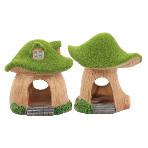 YARNOW 2 Stück Aquarium Landschaftsbau Ornamente aquariumdekoration teich Dekoration Simuliertes Pilzhaus Panzer Versteck für Aquarienfische LED Höhle Harzpilzhaus Pilzhaus-Statue Green von YARNOW