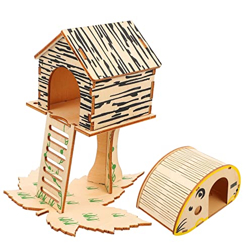 YARNOW 2 Stück Hamsterhaus Hamster hamsterspielzeug Hamsterhöhle Kleintierwohnung nagerhaus Hamster -Versteck Hamster Heimtierbedarf Haustier-Hamster- hölzern von YARNOW