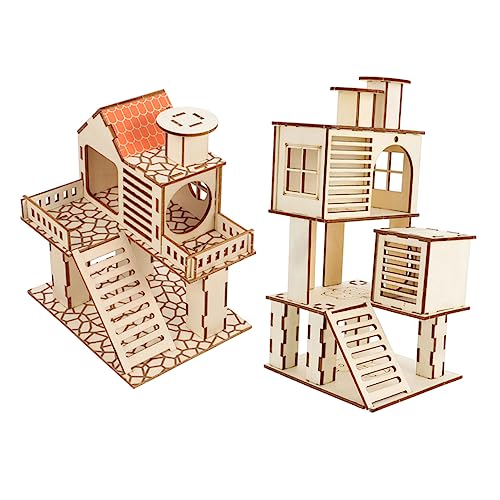 YARNOW 2 Stück Hamstervilla Hamster hamsterspielzeug Hamster Käfigaufsatz Hamster Käfigzubehör Versteck Klettern Tunnel- Haustier-Trainingsspielzeug Hamsterhaus hölzern von YARNOW