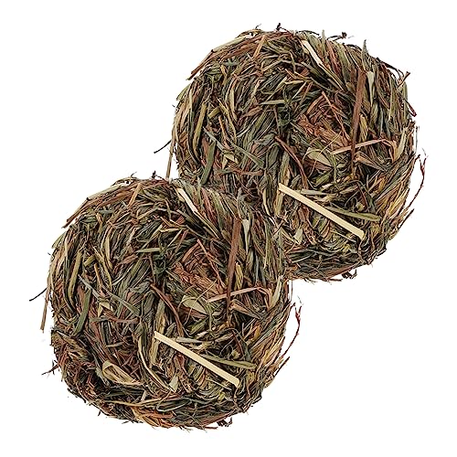 YARNOW 2 Stück Haustier-Kaninchen- -strohball-beißball-Snack- Zahnen Kaninchen-kaukugeln Drinnen Meerschweinchen Kaninchenspielzeug Tiere Heu Hasen Klein Gras von YARNOW