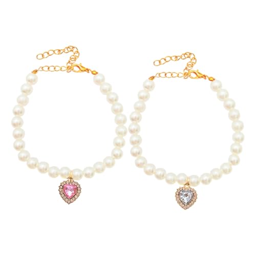 YARNOW 2 Stück Perlen-hundehalsband mit Herz-anhänger Leichtes Modisches Haustier-Accessoire für Kleine und Mittelgroße Hunde und Katzen Komfortabel und Pflegeleicht für Hochzeit und von YARNOW