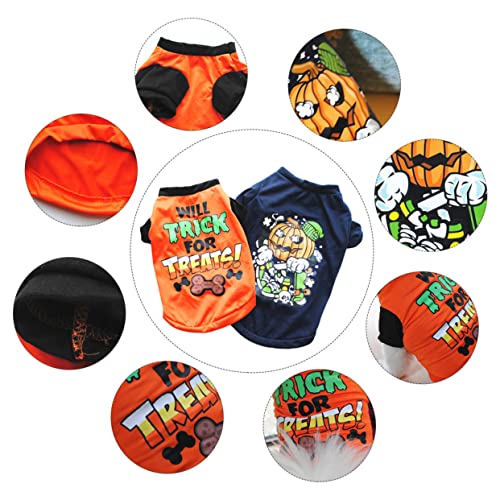 YARNOW 2 Stück Teiliges Halloween Haustier T Shirt Set aus Langlebigem Polyester Baumwoll Material Kreative Hundebekleidung Dunkelblau und Orange Bequem und Einfach Anzuziehen für Kleine von YARNOW