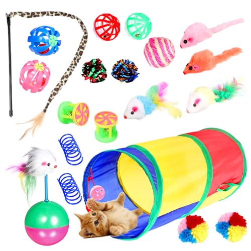 YARNOW 20 Teiliger Katzenspielzeuganzug Interaktives Katzenspielzeug Katzenspielzeugbündel Tunnel Kätzchen Katzenspielzeugmaus Indoor Für Katzen Stimulierende Bälle von YARNOW