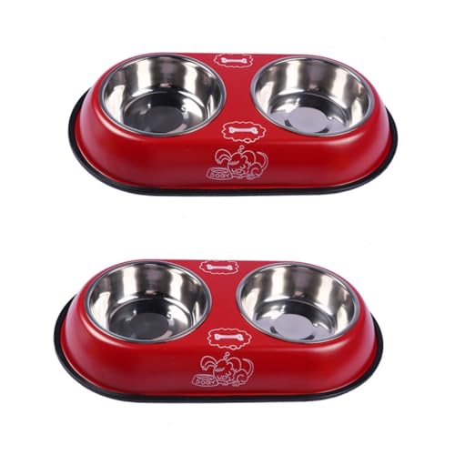 YARNOW 2St doppelter Futternapf für Hunde Stainless Steel inoxlm Wasserspender für Haustiere Haustiernapf Doppelnapf für Haustiere doppelter Futterautomat für Hunde die Katze Geschirr rot von YARNOW
