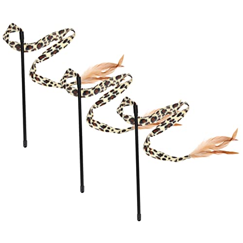 YARNOW 3stücke Interaktives Katzenspielzeug Handgehaltener Katzenangel Interessantes Katzen Spielzeug Katzen Teaser Angel Katzenspielzeug Mit Leopard Druck von YARNOW