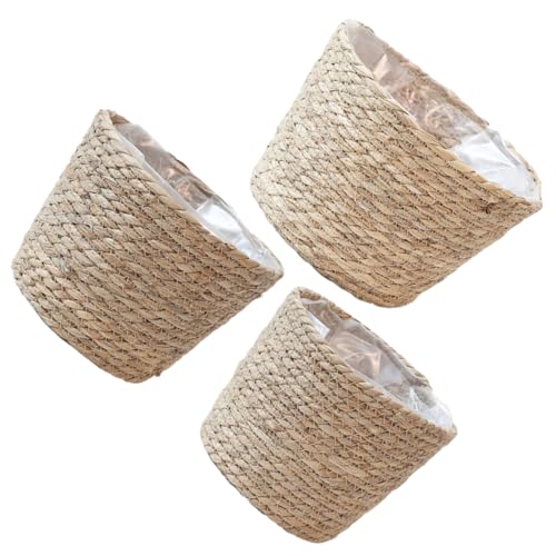 YARNOW 3St Blumentopfkorb aus Stroh wundermuschel blumenbank kühlkorb einkaufskorb waschkorb pflanzer trocknet Futterspender Luft Tür zimmerpflanzen Mehrzweckkorb Blumenkorb aus Gras PVC von YARNOW