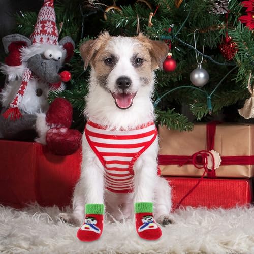 YARNOW 4 Paar Hundesocken Anti Rutsch Weihnachten Antirutschsocken Pfotenschutz Hund Verletzung Hundesocken Leckschutz Socken Für Hunde (Größe S) von YARNOW