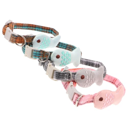 YARNOW Mix Color Haustier Katzenhalsband Set 4-TLG Fischform Gitter Halskette Halsband Verstellbares Haustierhalsband Zubehör von YARNOW