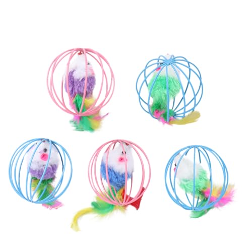YARNOW 5 Stück Teiliges Katzenspielzeug Maus im Käfig Plüschtier mit Weichem Fell Bunte Farben Stimulierend Interaktiv für Haustiere zur Mentalen und Körperlichen Zufällige Farbe von YARNOW