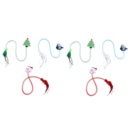 YARNOW 6 Stück Teiliges Katzenspielzeug mit Glöckchen Weihnachtsmotiv Plüsch mit Katzenminze Interaktiver Katzenangel Teaser für Katzen und Kätzchen Bunter Weicher Katzenspielspaß von YARNOW
