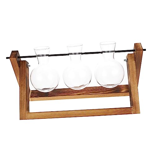 YARNOW Drehbarer Halter Für Blumenzwiebelvasen Mit Holzständer Terrarium Für Luftpflanzen Retro-tischdeko Transparente Glasvase Für Hydrokultur von YARNOW