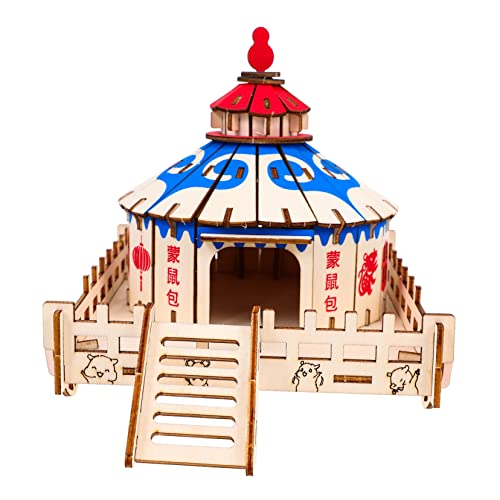 YARNOW Hamster Holzhaus Versteckplatz Für Hamster Und Ratten Spielplattform Für Meerschweinchen Kletterspielzeug Für Kleine Haustiere Design Mit Treppe von YARNOW