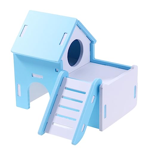 YARNOW Hamsterhaus Haustier verstecken drinnen Tierfarbe Rennmaus-Versteck Leiter Hamsterbettwäsche Kleiner Tierkäfig bläulich blueriiot Blaue Hamster Schlafhaus The Blue Bambus von YARNOW