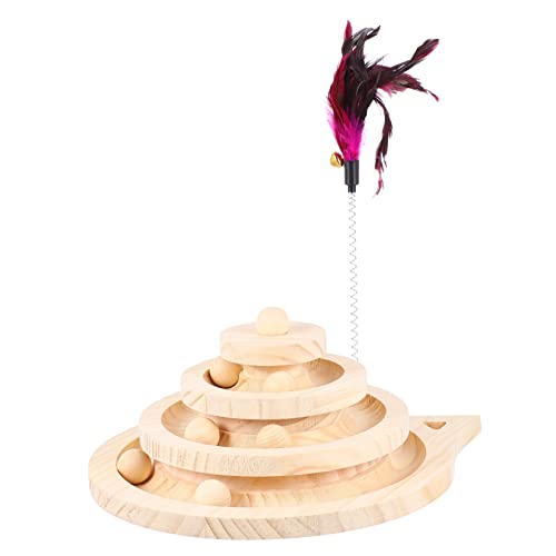 YARNOW Drehteller-Spielzeug Für Kätzchen Holzbahn Drehteller Für Haustiere Aus Massivholz 3-lagiges Design Fördert Die Gesundheit Und Aktivität Der Katze von YARNOW