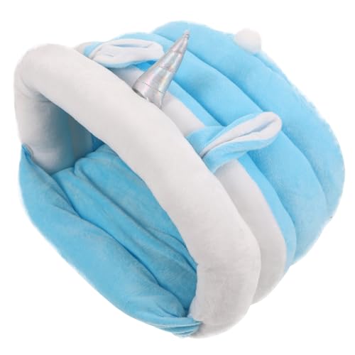 YARNOW Pet Cat Nest Cartoon Katzenbett Für Kätzchen Halb Geschlossene Katzenhöhle Und Bequem Für Kleine Haustiere Blaues Einhorn Design von YARNOW