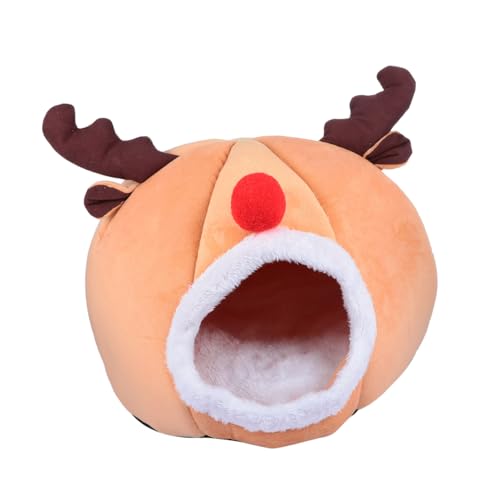 YARNOW Weihnachtliches Katzenhaus Zelt Halbgeschlossenes Haustierbett REH Design Material Warmer Rückzugsort Für Kleine Katzen Und Hunde von YARNOW