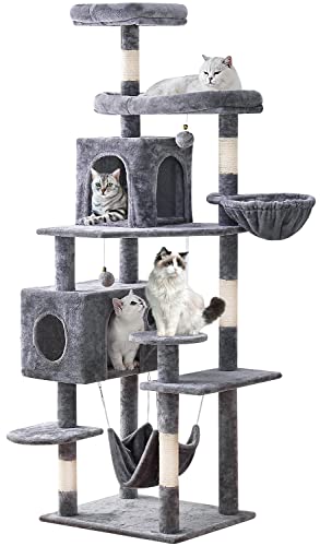 181.9 cm Katzenbaum Katzenturm für Indoor-Katzen, mehrstufige Katzenhöhle mit Sisal-überzogenen Kratzstämmen, großes Katzen-Spielcenter mit Plüschsitzstangen, Kätzchenspielhaus, grau von YARUOMY