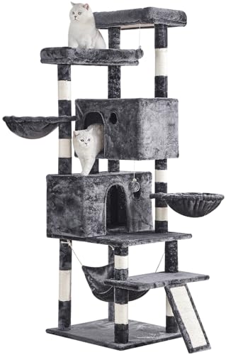 Kratzbaum für Indoor-Katzen, groß, Erwachsene, 160 cm, mehrstöckiger hoher Katzenturm mit Sisal-Kratzstämmen, großen Plüsch-Sitzstangen, geräumigen Höhlen, Körben, Hängematte und Schableiter, von YARUOMY