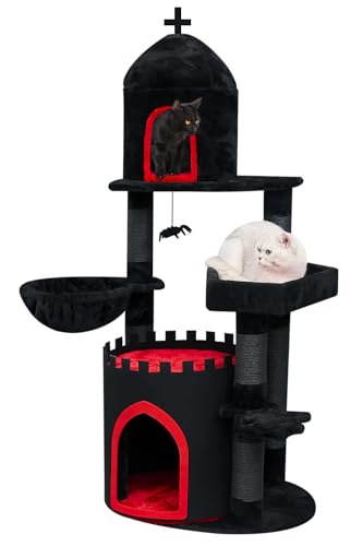 YARUOMY Gothic-Katzenbaum-Schloss, 142,2 cm, schwarzer Katzenturm mit Sarg, Katzenbett, geräumige Katzenhütte für Halloween-Katze, Kraftschnur, Kratzbäume, Spinnen-Hängeball, Gothic-Haustiermöbel YARUOMY Gothic-Katzenbaum-Schloss, 142,2 cm, schwarzer Katzenturm mit Sarg, Katzenbett, geräumige Katzenhütte für Halloween-Katze, Kraftschnur, Kratzbäume, Spinnen-Hängeball, Gothic-Haustiermöbel von YARUOMY