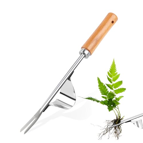 YARVPUV Unkrautstecher Edelstahl Unkrautjäter Wurzeljäter mit Holzgriff Löwenzahnstecher Manueller Unkrautstecher Gardena Unkrautjäter Werkzeug zum Graben, Umpflanzen, Jäten, Lösen von YARVPUV