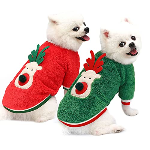 2PCS Hunde Weihnachten Shirts Haustier Weihnachtskostüm Korallen Flanell Hund Sweatshirt Hund Ausgeht Weihnachten Kleidung (S) von YASREKUYI