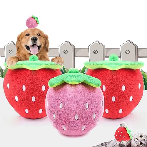 YASREKUYI Quietschendes Hundespielzeug für kleine Rassen, Erdbeer-Stil, Kauspielzeug für kleine Hunde, Plüschspielzeug, 3 Stück von YASREKUYI