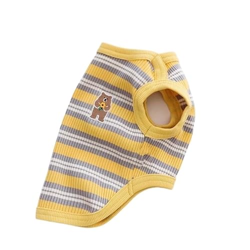 Haustierkleidung Baumwoll-Hundekleidungshemd, ärmellose Streifenweste for kleine Hunde, gestrickte, atmungsaktive Tanktop(Yellow Stripe,L) von YATINGZHANG