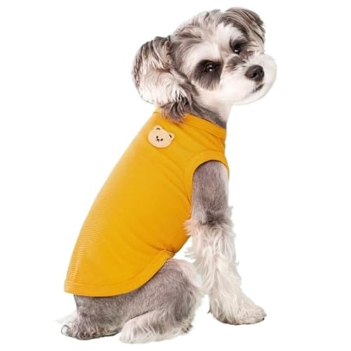 Haustierkleidung Sommer Coole Hundekleidung, solides Hunde-T-Shirt, Haustierkleidung, modische Welpenweste, niedliche Bären-Druckkleidung(Yellow,XL) von YATINGZHANG