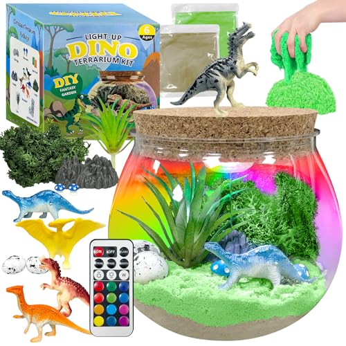YATOSEEN Dinosaurier-Terrarium-Bausatz, Spielzeug für Kinder – DIY-Dinosaurier mit Licht, Geschenk für Jungen im Alter von 4, 5, 6, 7, 8–12 Jahren, mit mehrfarbigem LED-Licht und Fernbedienung von YATOSEEN