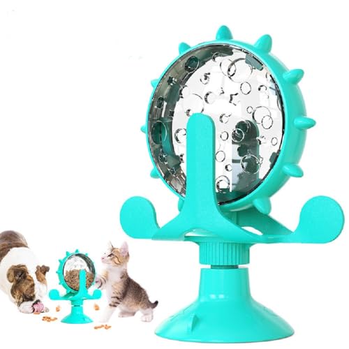 YATOSEEN Windmühle Katzen, Haustier Katze Undichtes Spielzeug, Interaktives Katzenspielzeug, Riesenrad Essensausgabe, 360° Drehbar Vertikal Katzenspielzeug, Starkem Saugnapf von YATOSEEN