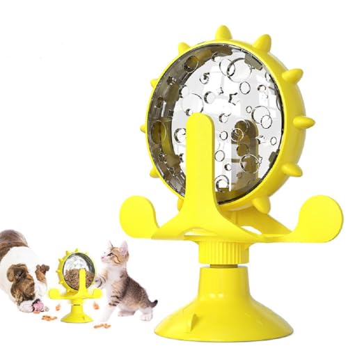 YATOSEEN Windmühle Katzen, Haustier Katze Undichtes Spielzeug, Interaktives Katzenspielzeug, Riesenrad Essensausgabe, 360° Drehbar Vertikal Katzenspielzeug, Starkem Saugnapf von YATOSEEN