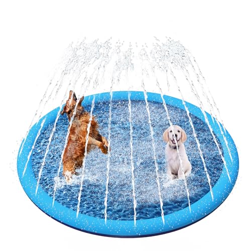 YAUNGEL Spritzschutz für Hunde, 61 Zoll, Rutschfester Sprinkler für 0,55 mm Dick, Langlebig und Faltbar, Aufblasbares Sommer-Wasserspielzeug für Hunde im Freien von YAUNGEL