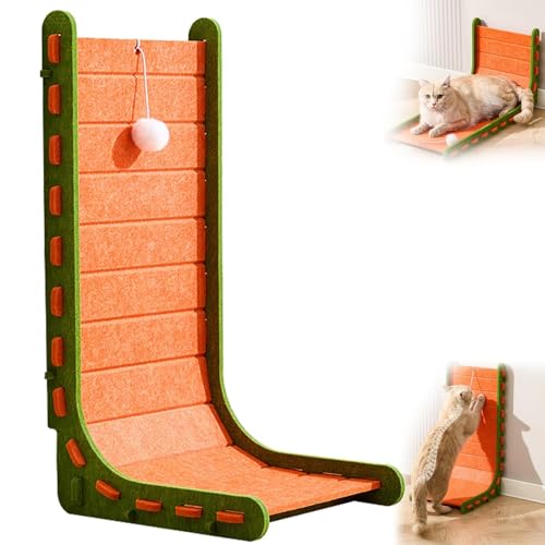 Mellowkin -Katzenkratzer, Mellowkin Filzkatze Kratzer mit Plüschkugelspielzeug, dreieckige vertikale integrierte Kratzplatte mit Katzenbett für Innenkatzen verhindert Möbelschäden (A) von YAUWIHE