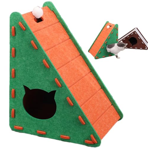 Mellowkin -Katzenkratzer, Mellowkin Filzkatze Kratzer mit Plüschkugelspielzeug, dreieckige vertikale integrierte Kratzplatte mit Katzenbett für Innenkatzen verhindert Möbelschäden (F) von YAUWIHE