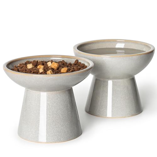 YauYik Erhöhtes Katzenfutternapf-Set, 15,7 cm, extra breite erhöhte Näpfe, flacher Futternapf, Schnurrhaar-freundlich für Katzen und kleine Hunde, erhöhtes Design für einfaches Essen, Grau, 2 Stück von YAUYIK