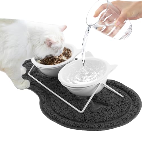 YAYODS 4 Stück Katzennapf Keramik - 300ml Katzennapf Erhöht mit Napfunterlage - Erhöhter Katzennapf - Futternapf Katze Erhöht - Katzennäpfe Mit 2 Metallständer - Napferhöhung Katzen, Spülmaschinenfest YAYODS 4 Stück Katzennapf Keramik - 300ml Katzennapf Erhöht mit Napfunterlage - Erhöhter Katzennapf - Futternapf Katze Erhöht - Katzennäpfe Mit 2 Metallständer - Napferhöhung Katzen, Spülmaschinenfest von YAYODS